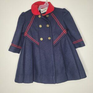 Vintage Rothschild Wool Coat Navy Blue Red Vintage Union Made USA Girls Size 3